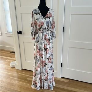 Baltic Born Cream Maxi Dress with Bishop Sleeves and V-Neck